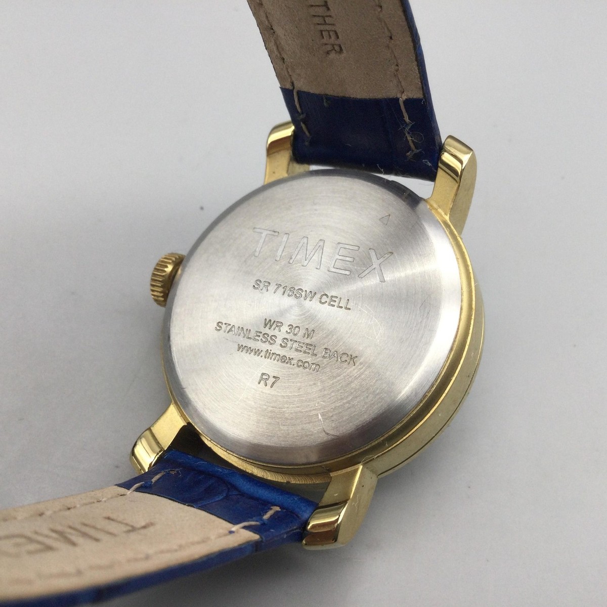 Timex Retrograde Day Watch Gold Tone Blue Leather Day Date 