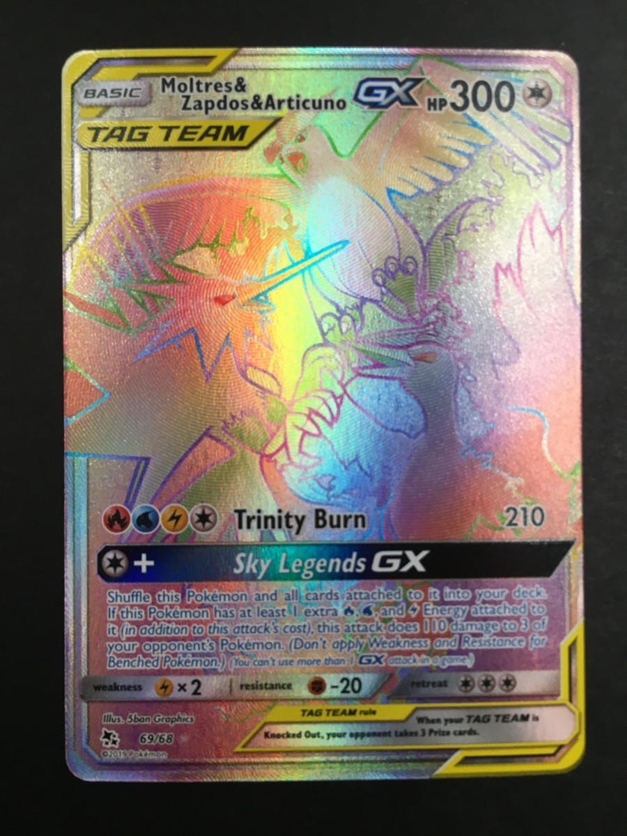 pokemon card moltres zapdos articuno rainbow rare Pokemon Graded: Moltres & Zapdos & Articuno GX 69/68 (Hidden Fates) Rainbow  Full Art PSA 6