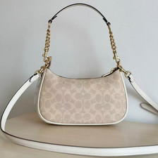 NWT Coach CV933 Teri Shoulder Bag In Signature Canvas Silver /Sand/Taupe