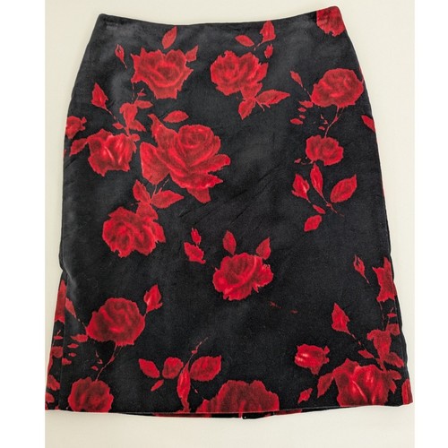 Talbots Velvet Red Black Floral Dark Romantic Mini Skirt Size 2P Vamp Wimsygoth