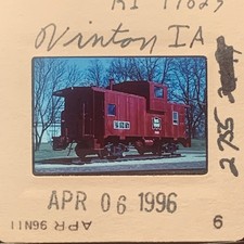 VINTON IA 1996 35mm SLIDE RED CABOOSE TRAIN RAILROAD IOWA VINTAGE RAILWAY
