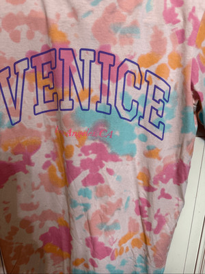 H&M Kids Crew Neck Tie Dye Venice Print T-shirt Dress Pink Multi Size 6-8Y NWOT