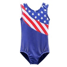 BAOHULU Girls Leotard Gymnastics Patriotic Shimmer Red White Blue Size 8A NWT