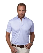 Collars & Co Featherweight Flex Polo Shirt Sz MED Camden White with Blue Stripe