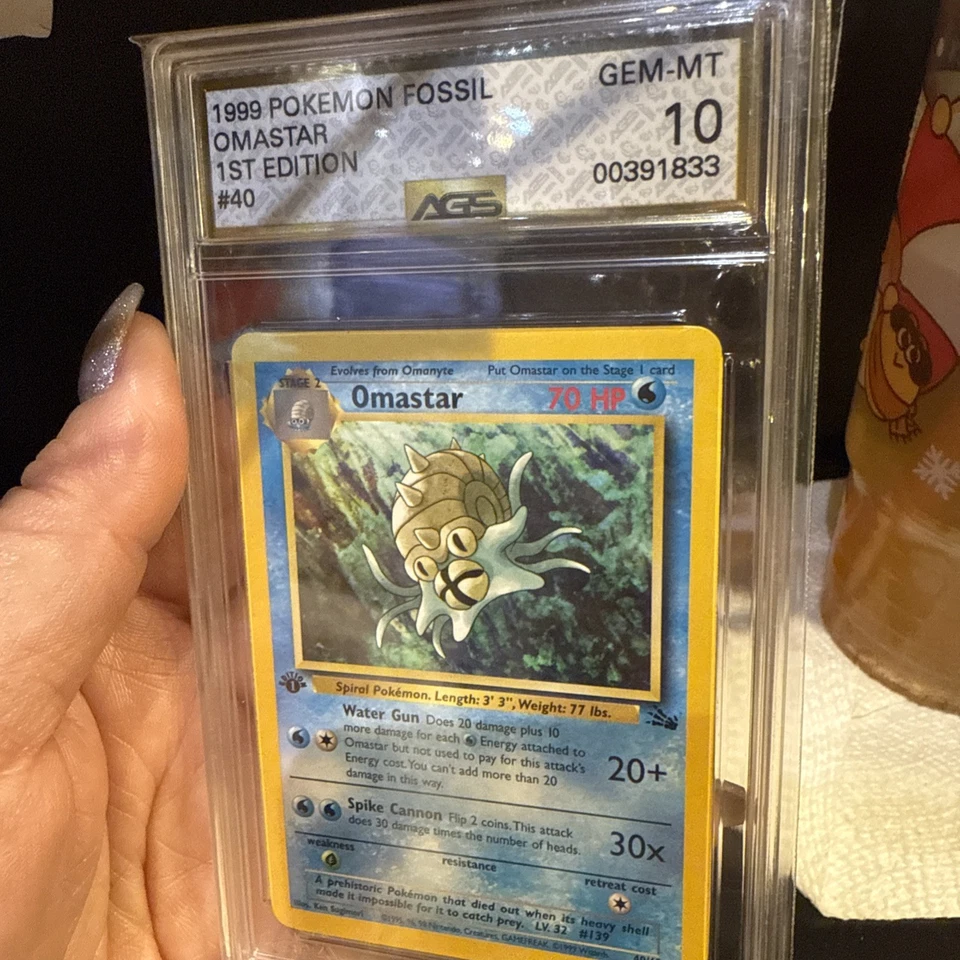 Vintage 1999 Pokémon Fossil Omastar 40 1st Edition Graded AGS 10 Gem - Image 2 of 3