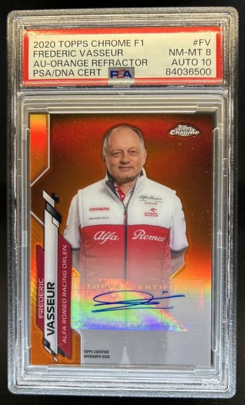 2020 Topps Chrome F1 Frederic Vasseur Orange Refractor #15/25 PSA 8 Auto 10