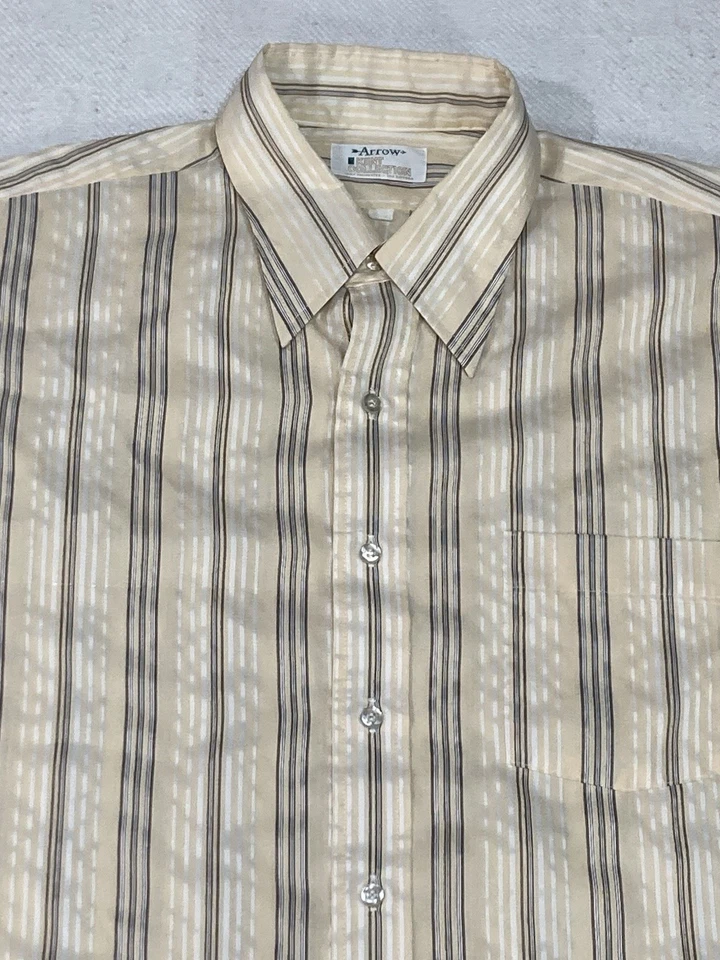 Винтажная мужская сорочка Arrow Dress L 16,5–34 Kent желтая на пуговицах французские манжеты 70-е - Изображение 4 из 4