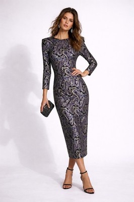 vintage 80s C RANDALL BROOKS column dress M metallic brocade paisley cocktail