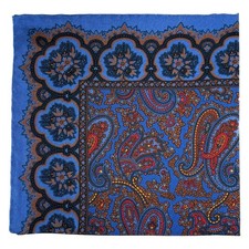 Blue Paisley Ancient Madder Silk Pocket Square Hand-Rolled 