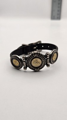 Brighton 1995 Black Leather Pegasus 3 Disc Coin Buckle Bracelet. Extra Small 