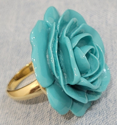 Kenneth Jay Lane Ring KJL Turquoise Color Rose Flower Size 8