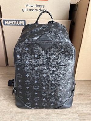 AUTHENTIC MCM Backpack Visetos Studded Leather Black Used Best Condition