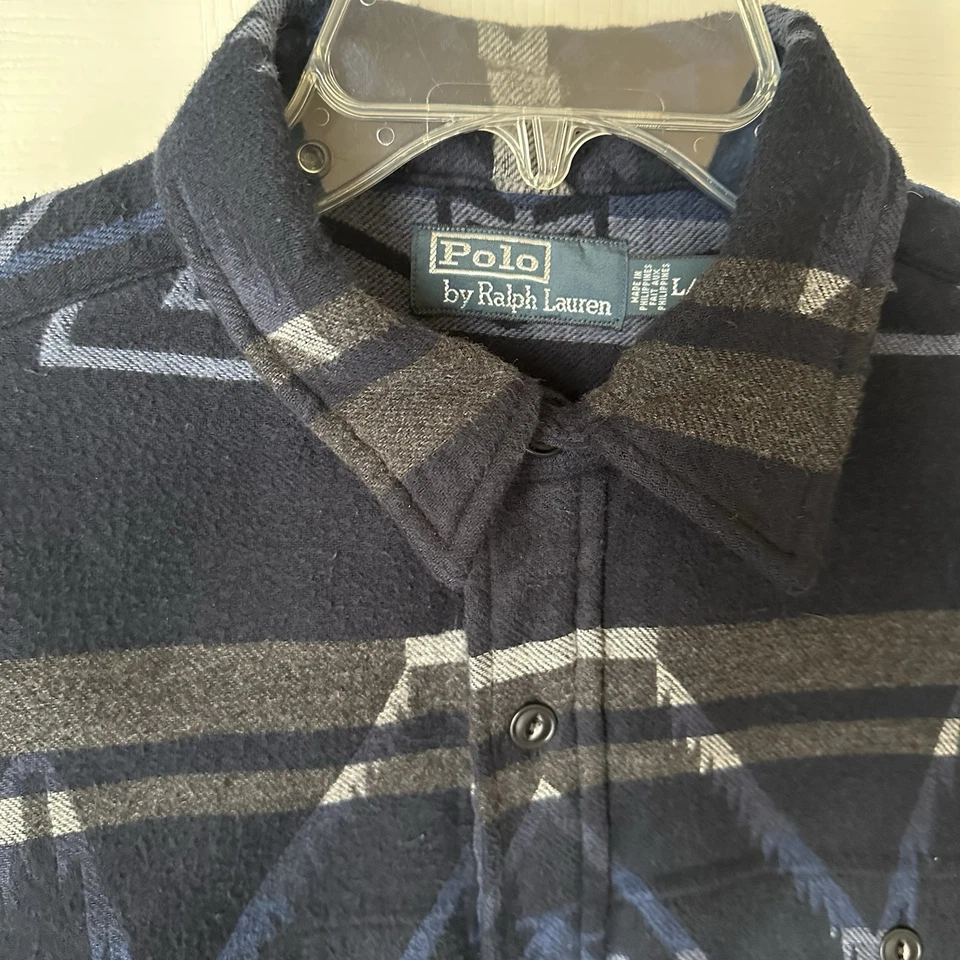 Винтажная сине-серая большая фланелевая рубашка Polo Ralph Lauren Aztec Western - Изображение 4 из 4