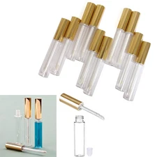 40 Pc Yellow Gold 10ml Empty Lip Gloss Tubes Lip Container Plastic PET Clear
