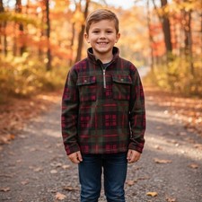 Gap Kids Plaid Fleece Half Zip Pullover Shirt Jacket Chest Pockets M