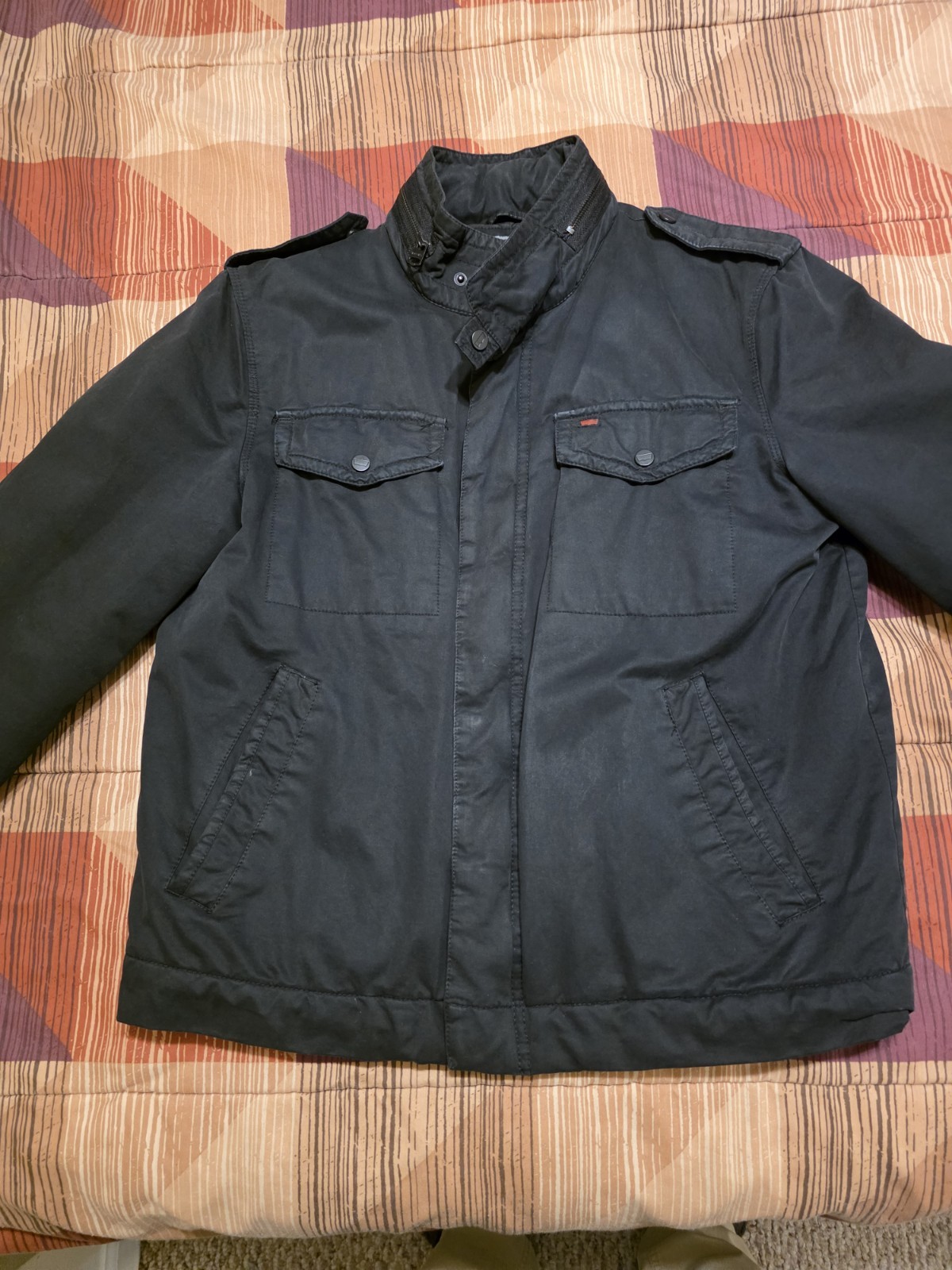 Levi’s Canvas Trucker Jacket Quilt Lined Black Mens Sz M Military Chore