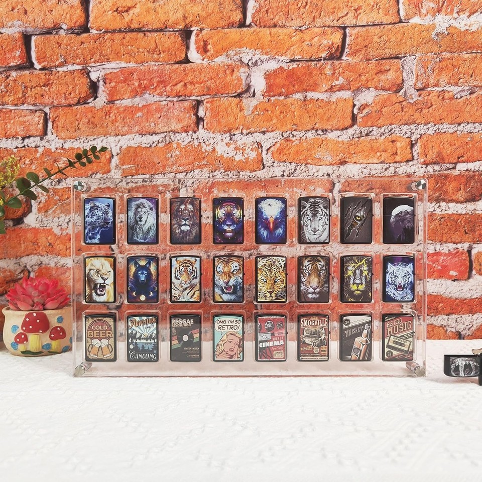 Modern 24 Capacity Zippo Lighter Display Case - Clear Wall Rack for ...