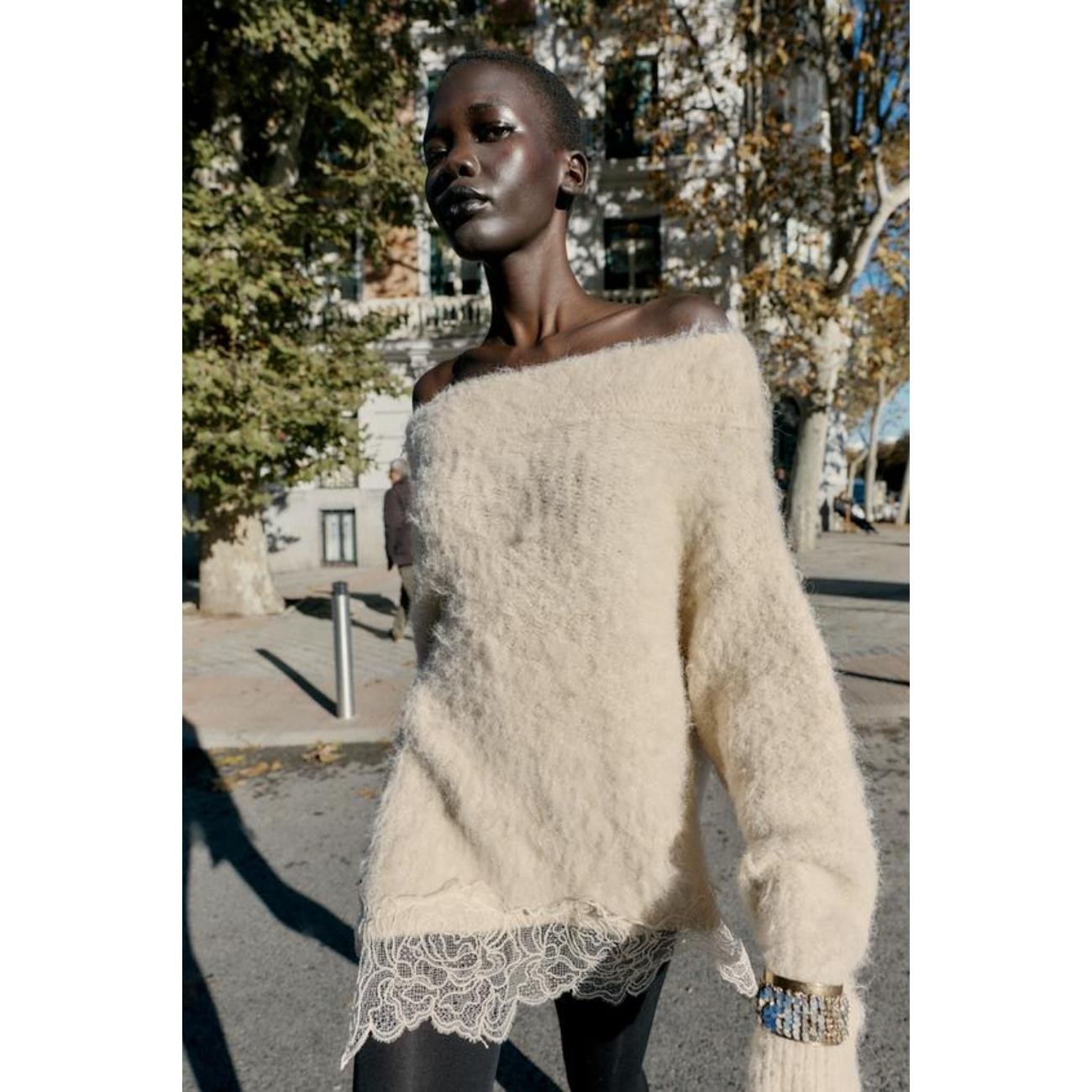 ZARA COMBINED KNIT JUMPER WITH LACE image 7
