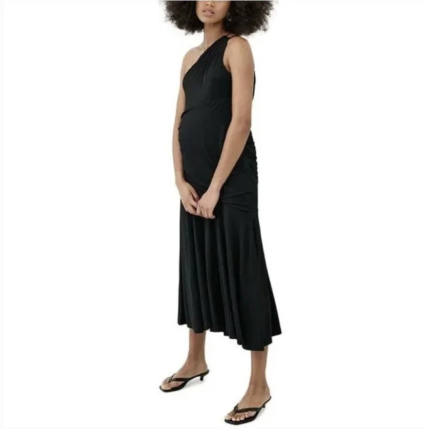 maternity one-shoulder short sleeve full length dress Simple One Shoulder Ruffled Short Sleeve Maternity Dress for Photoshoot