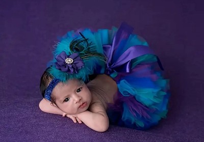 Baby, infant, newborn tutu and flower headband multicolor blue
