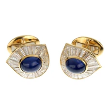 Harry Winston Sapphire Diamond 18k Yellow Gold Vintage Cufflinks