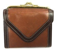 Vintage Leather Wallet Calfskin Kiss Lock Coin Purse Excellent