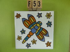 Ceramic Art Tile 6"x6" Dragonfly with flowers trivet wall handpainted garden F53