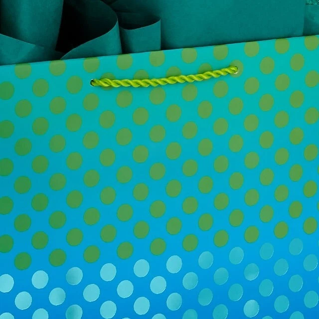 Sello, Día de la Madre, Bolsa de Regalo Grande, Papel de Pañuelo, Lunares Ombré Verdes y Azules Foto 4 de 4