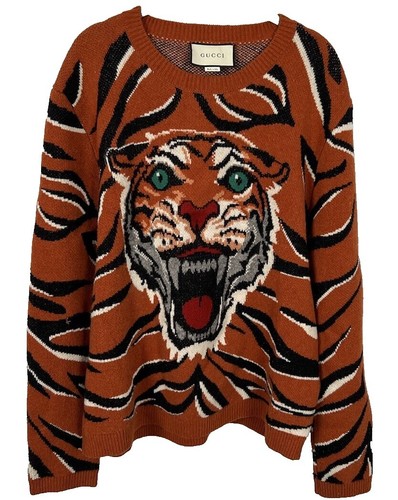 GUCCI Fuori Edition Orange Cotton Wool Embroidered Unisex Sweater