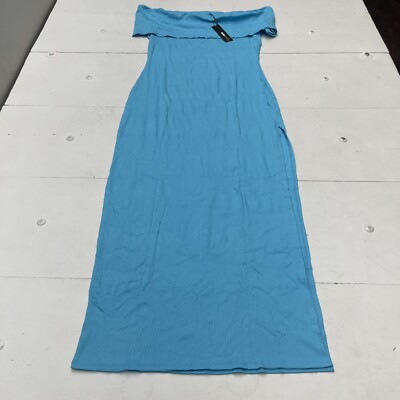 strapless open back dress Island Blue Rib Knit Cut Out Maxi Dress