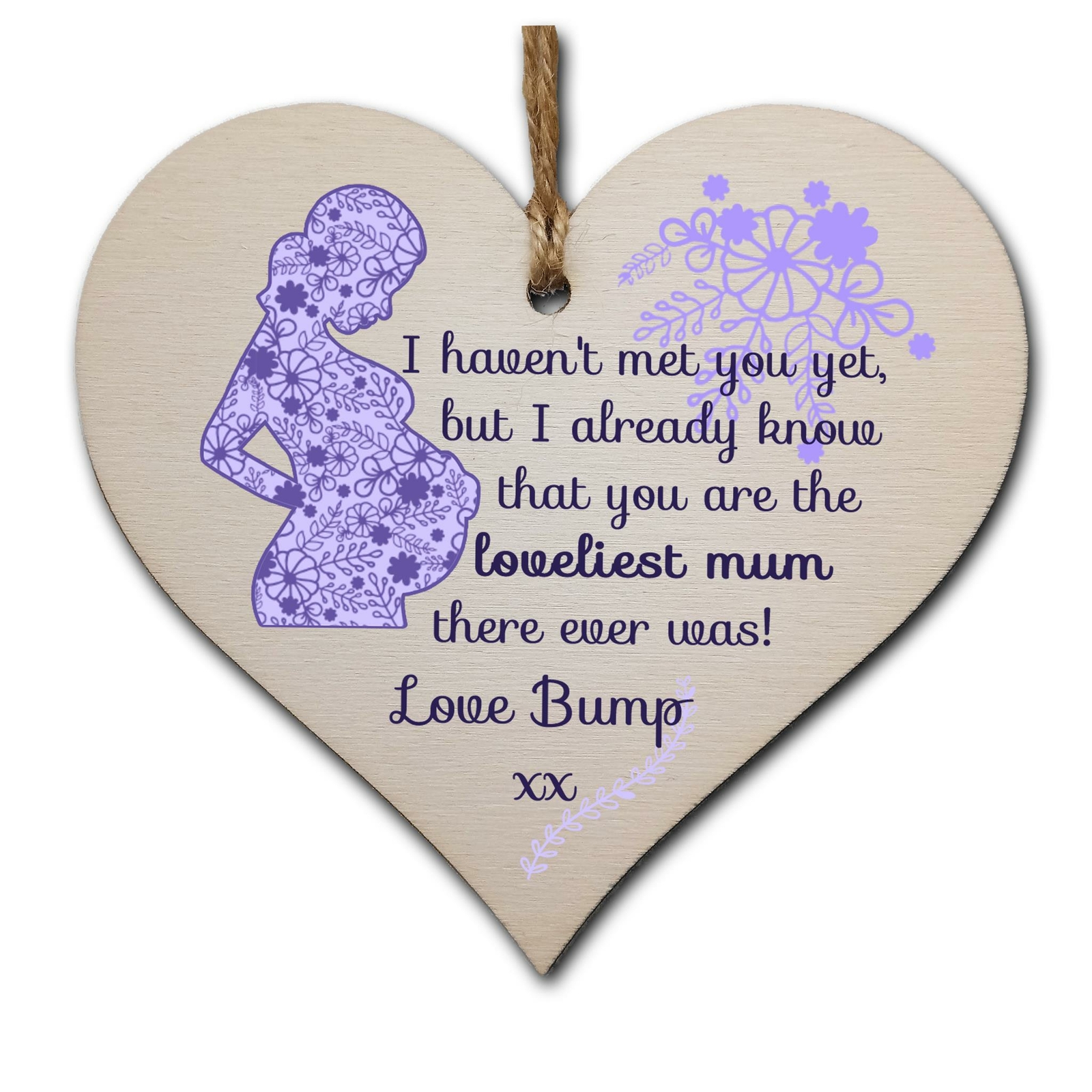 Handmade Wooden Hanging Heart Plaque perfect for mum to be pregnant from bump