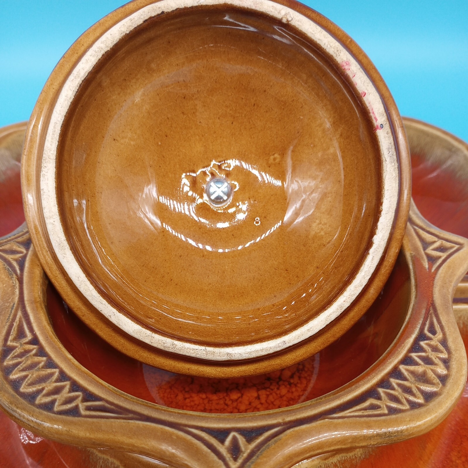 Vintage California Originals Pottery Chip & Dip Set Orange 755-759 USA 5 Pieces 