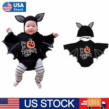 Halloween Newborn Toddler Baby Boys Girls Cosplay Bat Costume Romper Hat Outfits