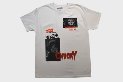 Chucky Mens Child's Play Let's Be Friends Wanna Play White Shirt New Small