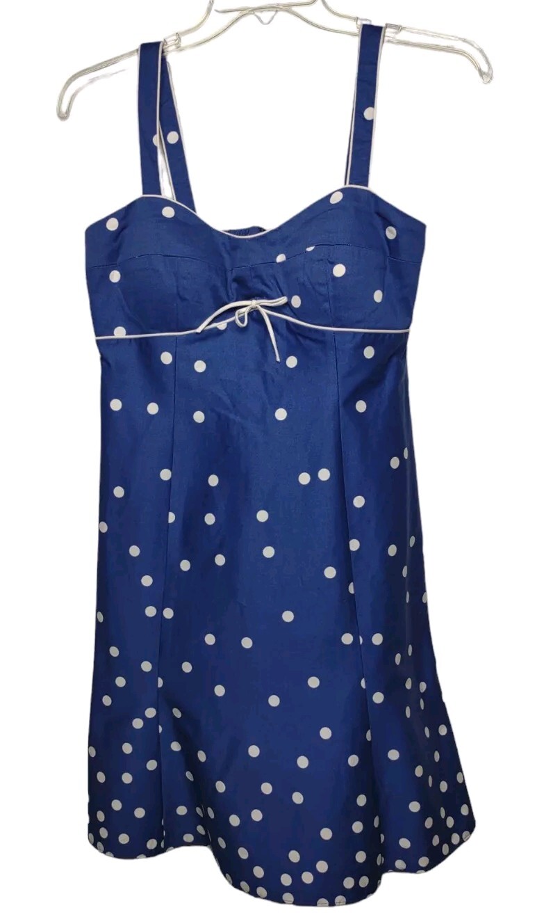 R&K Originals Sundress Blue Polka Dot Padded Bust 10P Vintage?? New NWT-image