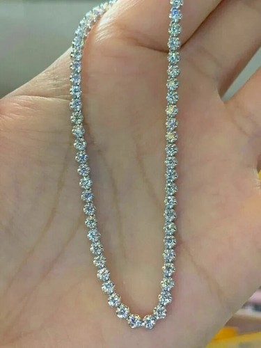 16.00 Ct Round Cut Lab Created Diamond Tennis Necklace In 14k White Gold Finish - Picture 3 of 5