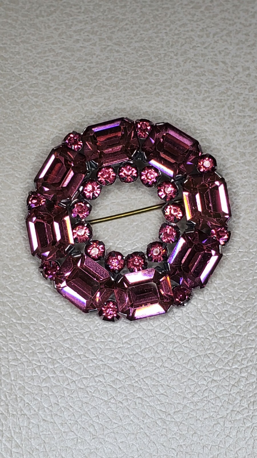 Vintage Czechoslovakia Pink Rhinestones Brooch Gem