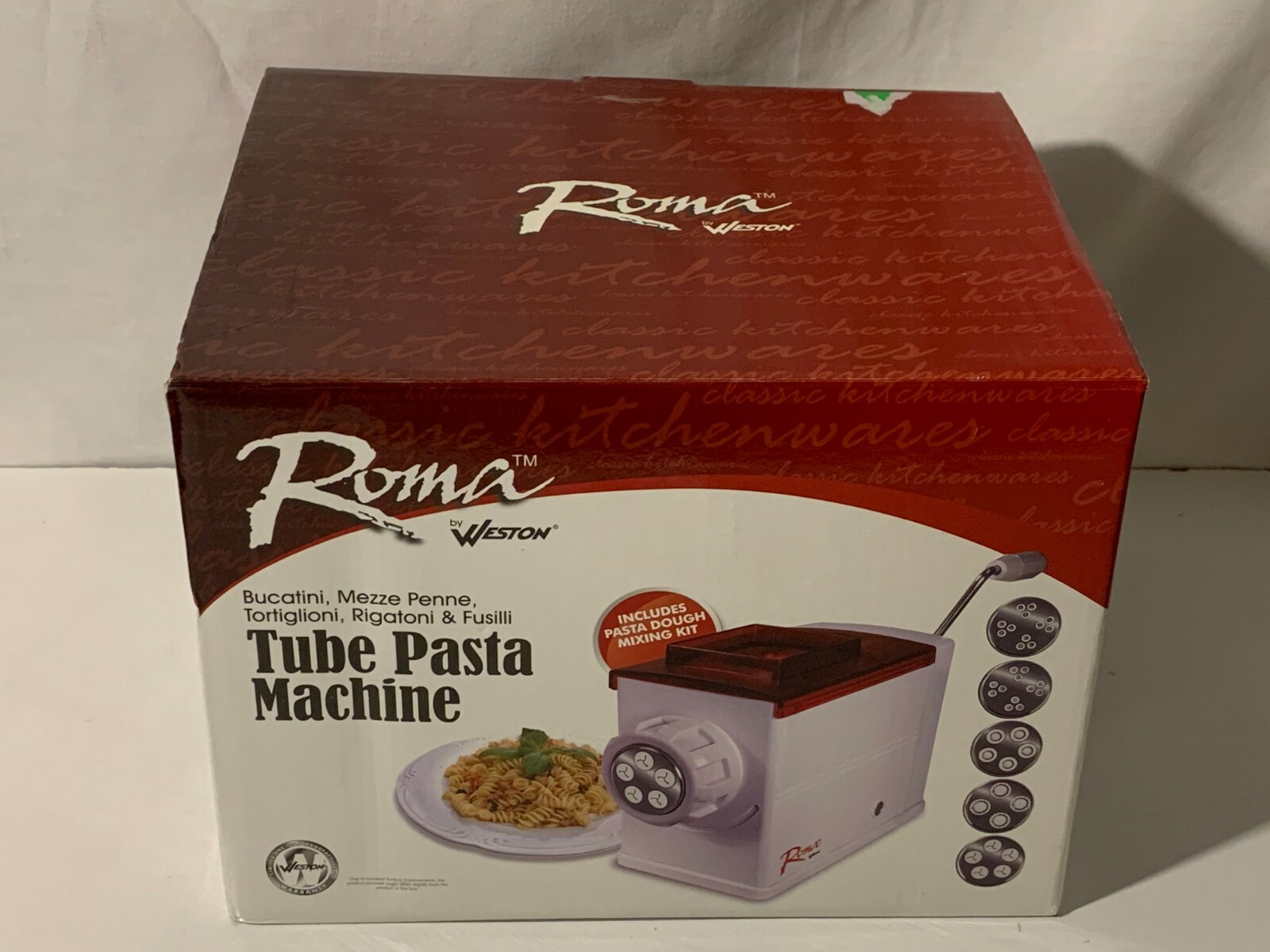 Roma by Weston Tube Pasta Machine 5 Pasta Discs Dough Mixing Kit Penne