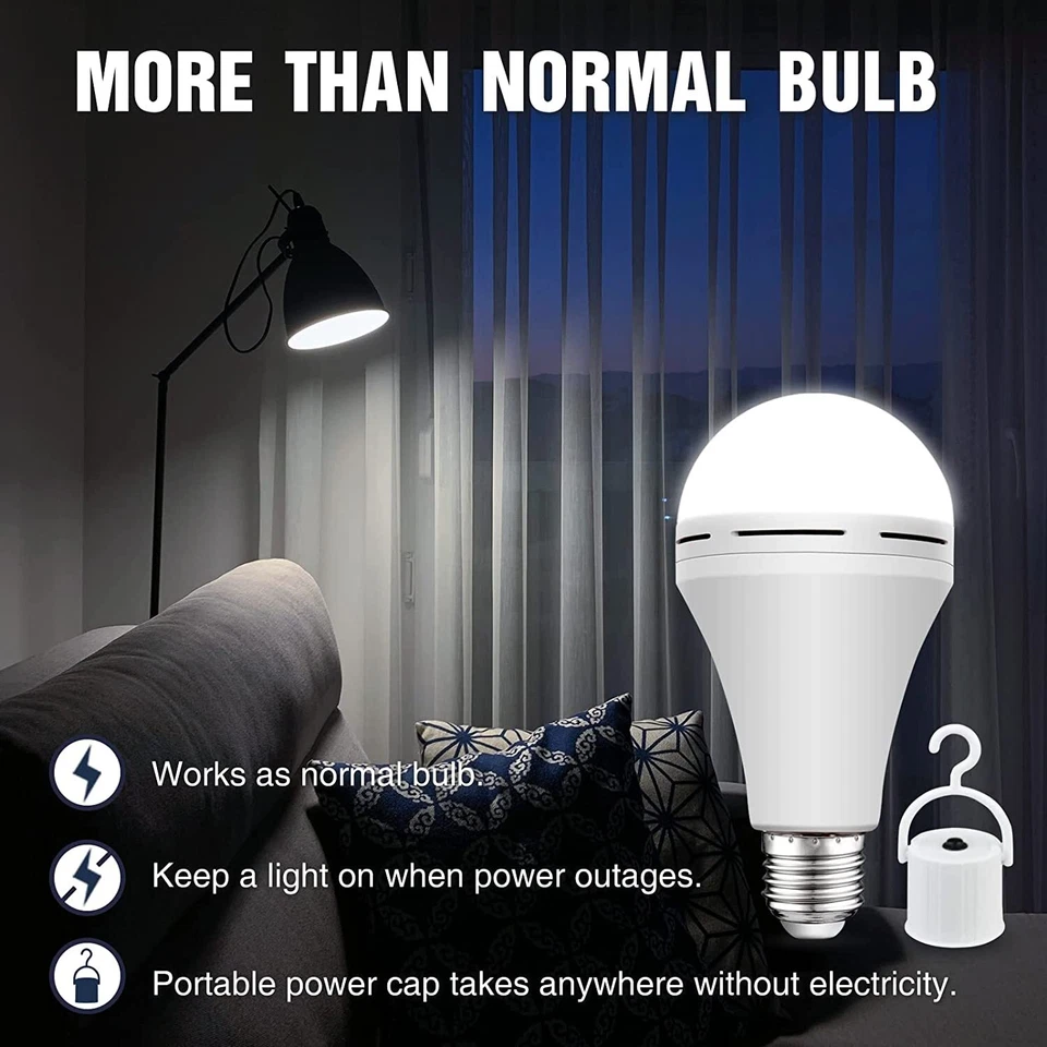 4~20 Rechargeable Emergency LED Lighting Bulbs Battery Operated 12W E27 Daylight - Image 2 of 4