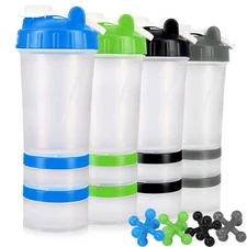 Hydro2Go 16 OZ Protein Shaker Bottle with Mixer Ball and 2 Interlocking Storage