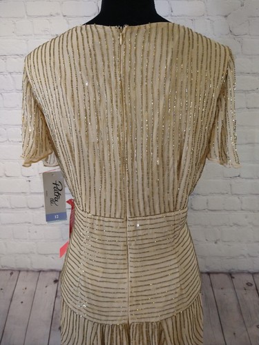 Neu mit Etikett Vintage Deadstock/Patra Damen-Seidenkleid Perlen Pailletten FIT & FLARE – Größe 12 - Bild 6 von 16