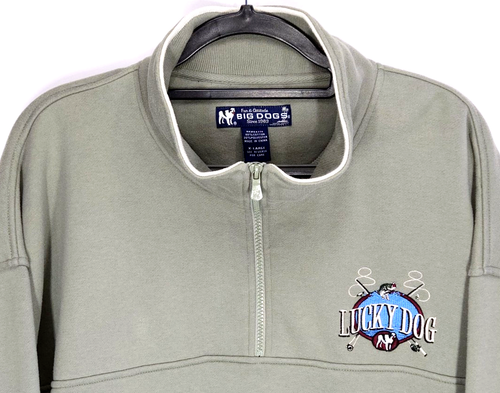 Vintage Big Dogs 1/4 Zip Langarm Pullover Fleece Glückshund Angeln Herren XL