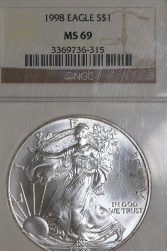 1998 American $1 Silver Eagle 1oz. 999 Fine Silver NGC Graded MS69 (3369736-315)