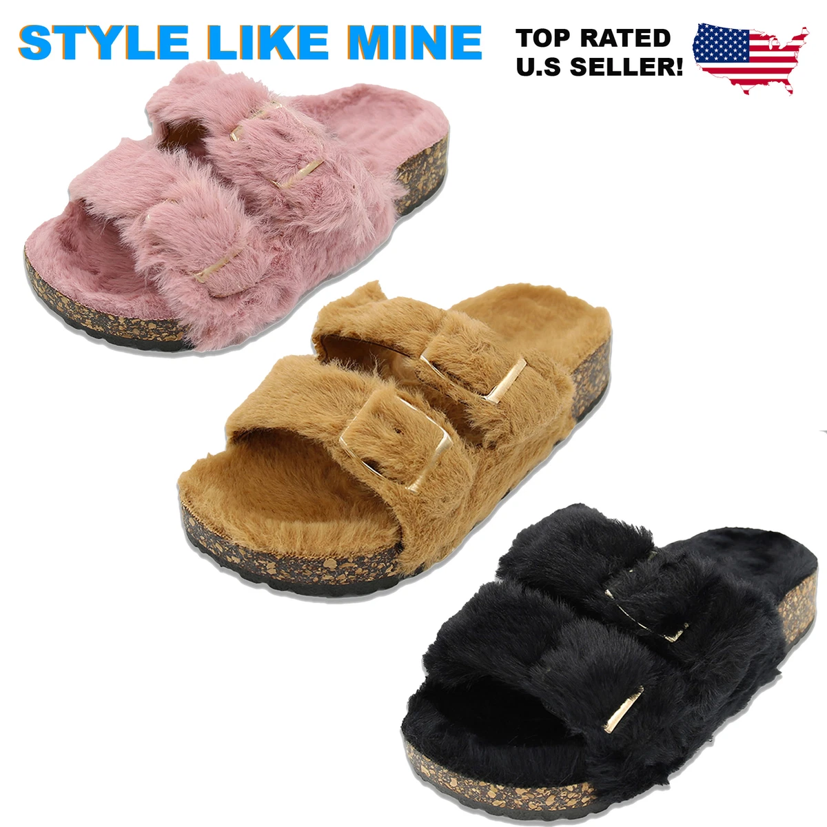 Fur two strap sandals hot sale