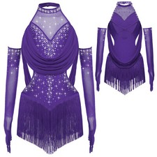 Kids Girls Outfit Competition Leotard Ruched Dancewear Contemporary Costume