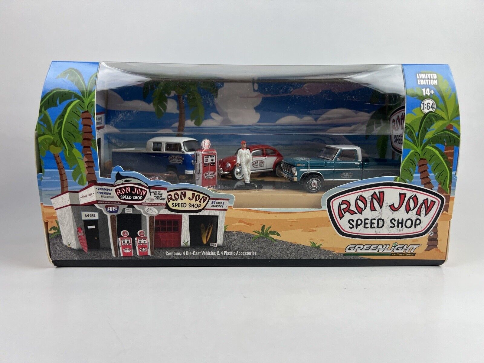 2022 Greenlight Ron Jon Speed Shop 1:64 Limited Edition Diecast Car Display Set