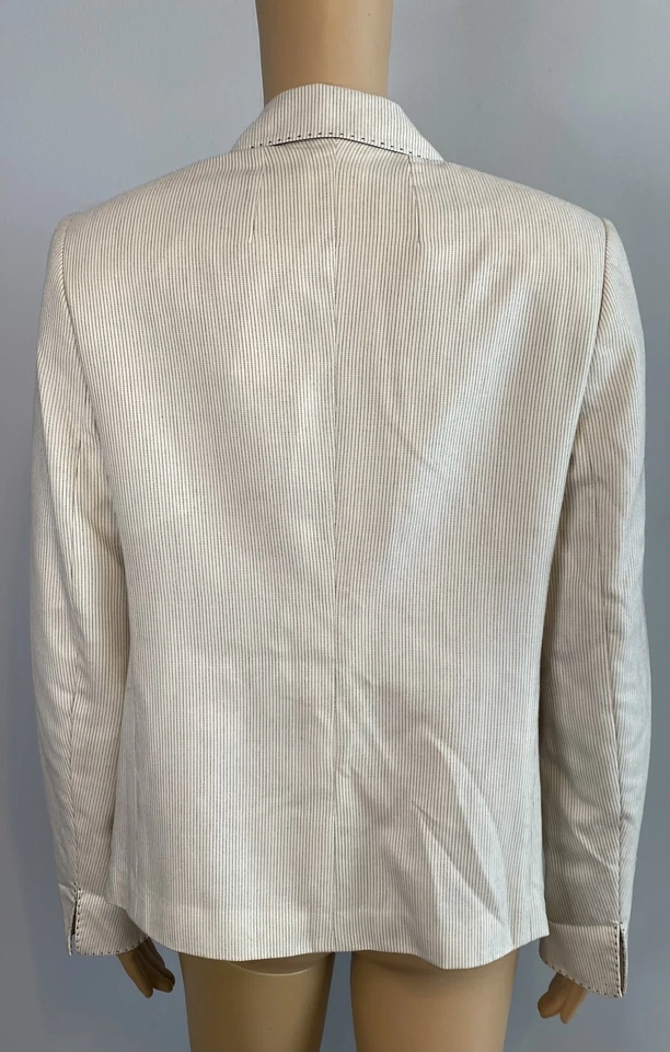 Blazer AKRIS Marfil Beige Rayas Mezcla Cachemira/Seda 2 Botones Talla 10 Foto 3 de 4