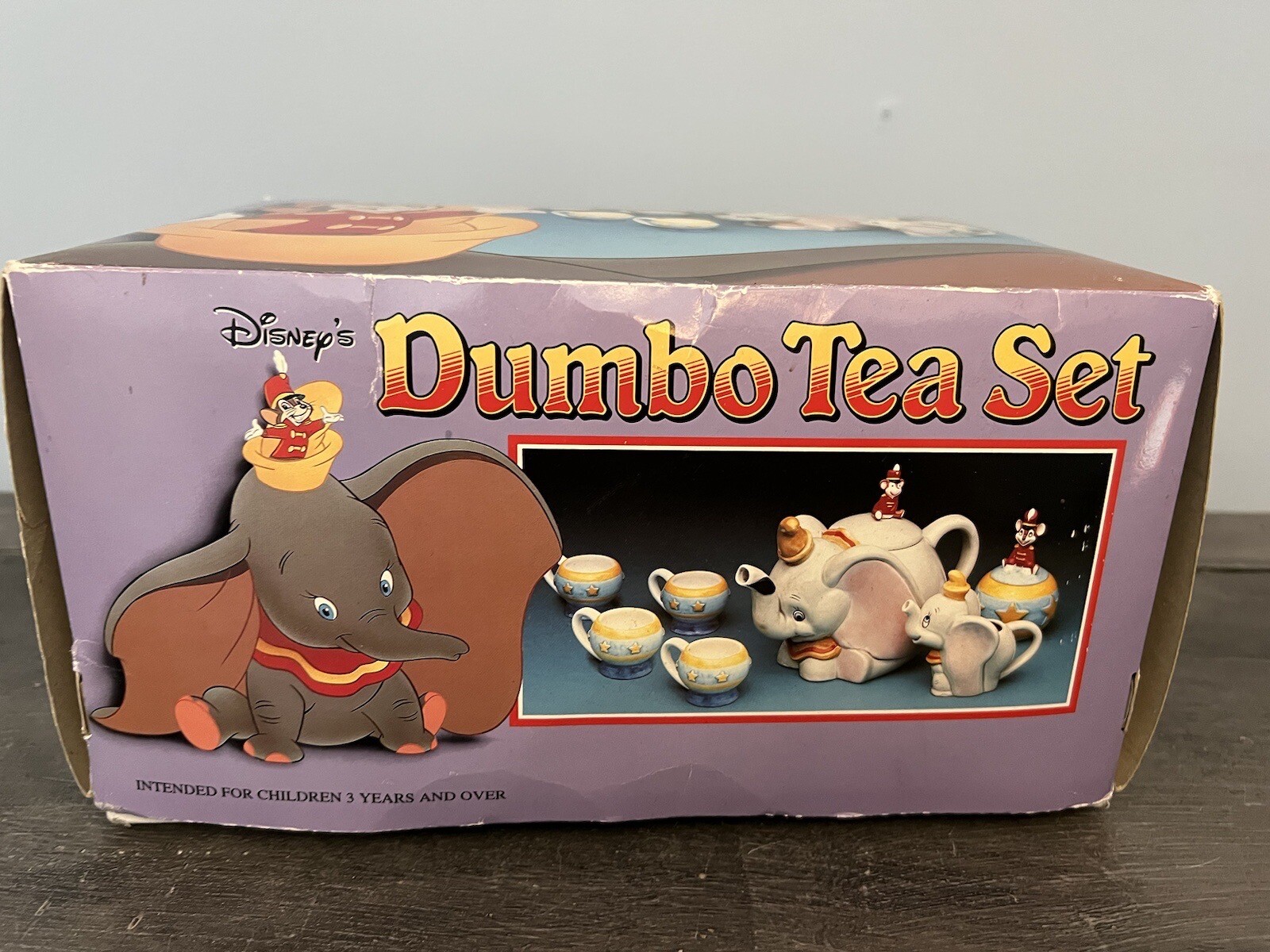Vintage Disney Dumbo Tea Set Collectible China Teapot Sugar Bowl Cups