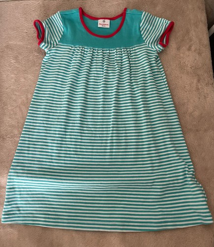 Hanna Andersson Girls Striped Green White Red Cotton Dress Size 10 Short Sleeve - Picture 4 of 7