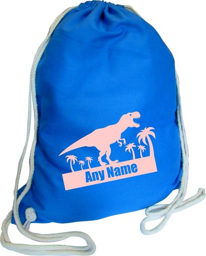 Personalisierter PE-Beutel Dinosaurier-Druck BLAU BAUMWOLLE Kinder Schule Sport Fitnessstudio - Bild 12 von 12